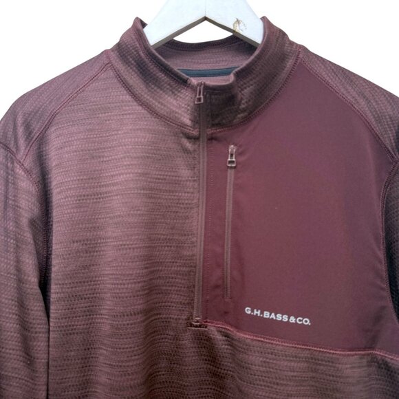G.H. BASS Mens Pullover Size Medium Burgundy 1/4 Zip Mock Neck Fleece Lined - Picture 2 of 9